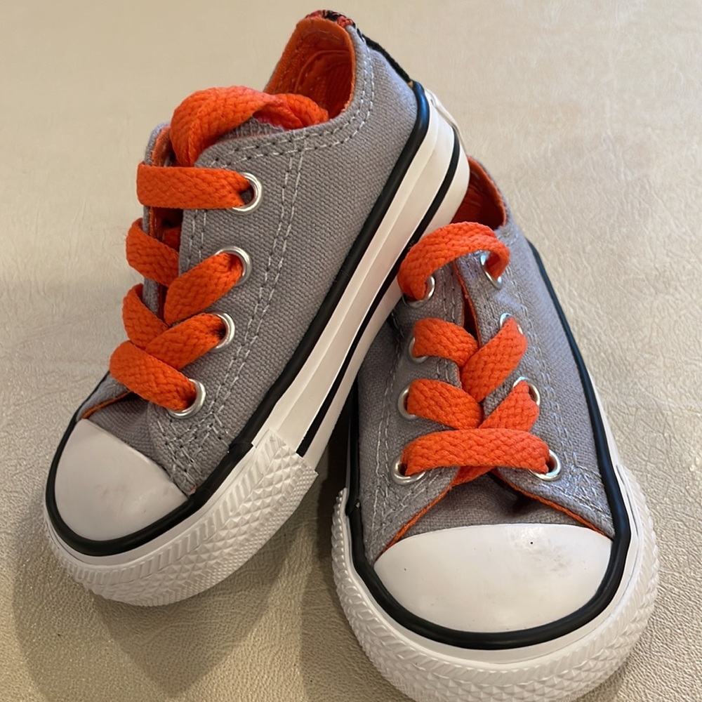 New Converse All Star Infant Baby Toddler Sneakers Gray and Orange Size 3